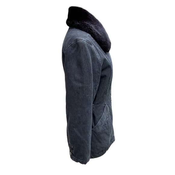 Vintage Guess Aviator Jean Jacket Black Y2K 90s Faux Fur Moto Grunge Mobwife-M - Picture 8 of 16